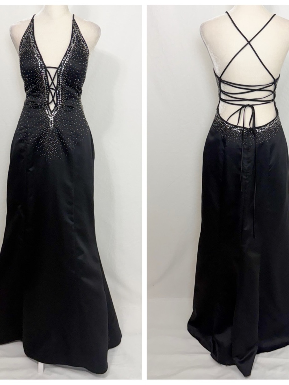 Y2K Black Backless Rhinestone Prom Dress